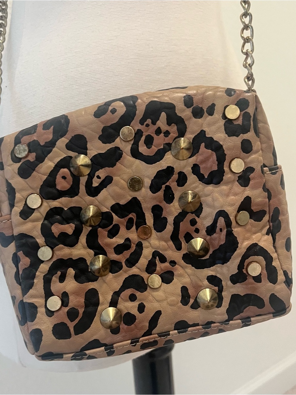 Steve Madden Leopard Print Studded Crossbody - Tan/Black/Gold